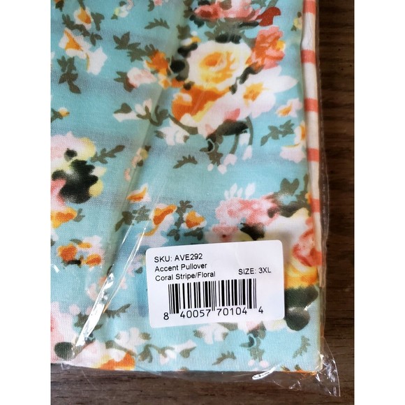 NWT Ampersand Ave Women's Crew Neck Pullover Teal Coral White Floral Sz 3XL - Picture 3 of 4